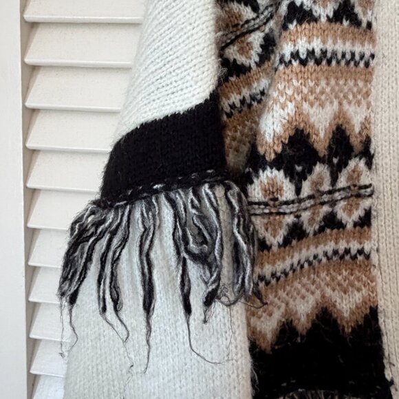 By Anthropologie open cardigan medium long oversized cream western black fringe - Picture 6 of 14